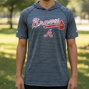 Stitches Gray Short-Sleeve Hooded Braves Pullover with Red Logo